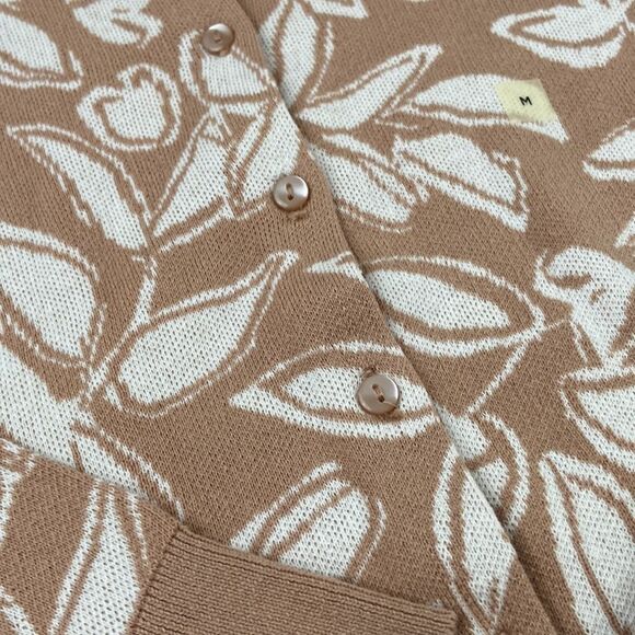NWT Loft 100% Cotton Leaf Design Tan Cardigan size Medium - Picture 3 of 7